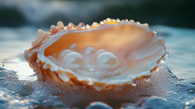 A close up of a shell with water droplets