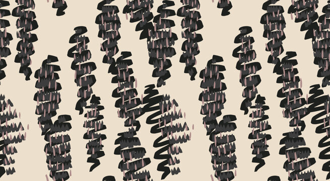 Abstract pattern featuring vertical organic shapes on a beige background. Plain unique hand darwn print. Perfect for textiles, stationery, modern interiors, and creative designs