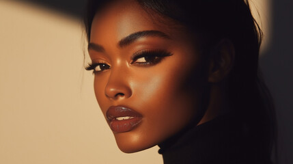 Elegant Portrait of Woman in Warm Sunlight Glow