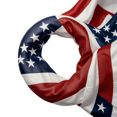 American flag draped in a circle shape on black background