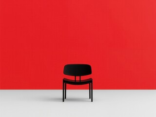 Obraz premium A black chair is sitting in front of a red wall