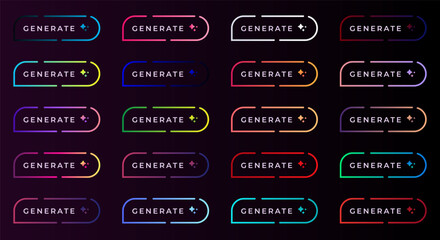 Fototapeta premium Generate AI button. Artificial intelligence and Machine learning technology concept. AI enters by command prompt to generate ideas. Chat with AI. UI UX design, Vector illustration.