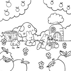 Bunnies in Mushroom Forest Colouring Book