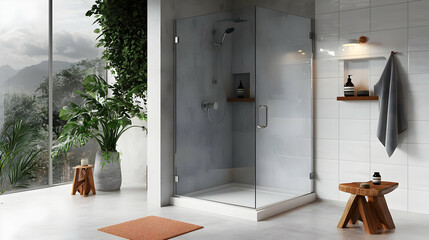 Modern Glass Shower Enclosure With Nature View