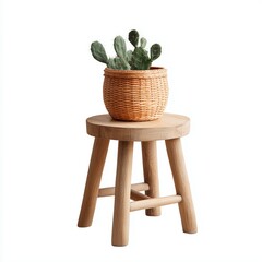 Decorative cactus plant on wooden stool modern home interior indoor decoration minimalist style
