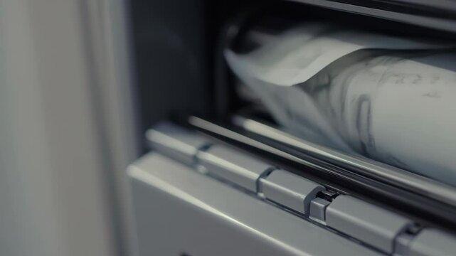 Currency printing machine producing crisp green banknotes, revealing complex mechanical workflow of financial document fabrication with high precision engineering