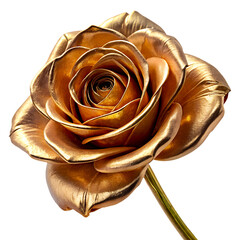 Luxurious Golden Rose Blossom in Full Bloom, flower with glowing sparkling glitter and gilded rose petals, macro, close-up, isolated on transparent background, cutout, clipart, png.