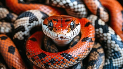 Obraz premium Close-up of a Corn Snake Among Others, Vivid Scales and Patterns