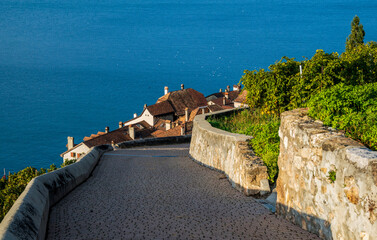 Village sur les rives du lac Léman en Suisse dans la région viticoles de Lavaux