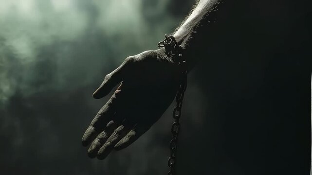 A human hand with chain, Symbolizes freedom, Struggle and the release from constraints, Conveying deep emotional strength and resilience	