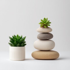 Creating a tranquil home decor scene with stones and succulents indoor photography minimalist top-down view