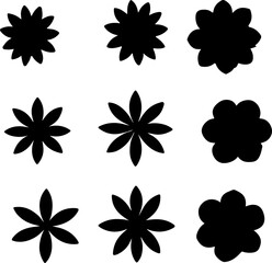 Fototapeta premium Collection of Stylized Black Flower and Star Silhouettes for Diverse Design Applications