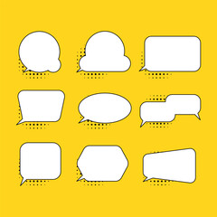Fototapeta premium Comic Style Speech Bubble Set – Vector Pop Art Talk Balloons on Yellow Background