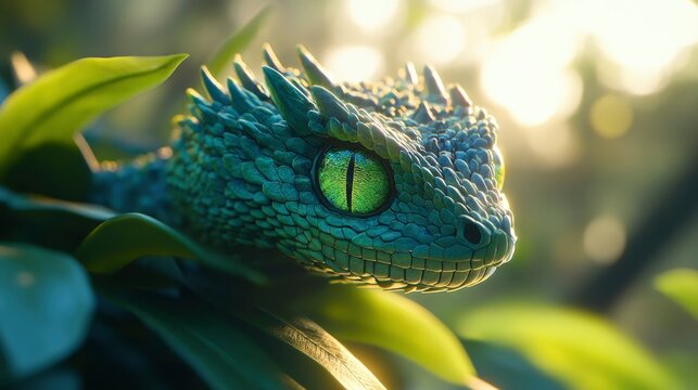 Gaboon Viper Close-Up Majestic Reptile in Lush Tropical Foliage