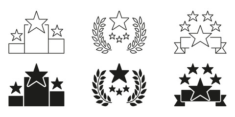 Obraz premium Award And Achievement Icons Line And Solid Icon Set. Recognition, Excellence, And Success Symbol Collection. Includes Podium, Laurel Wreath, And Star Elements. Isolated Vector Illustration