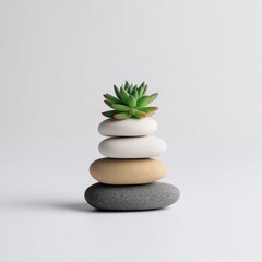 Balancing succulent arrangement on stones indoor setting minimalist design calm environment close-up view serenity concept