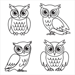 Fototapeta premium One-Line Cartoon Owl Silhouette Illustrations with Expressive Features