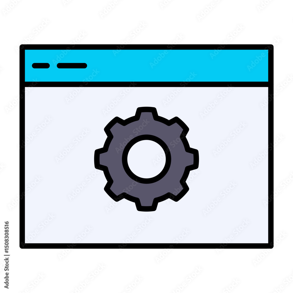 Poster web browser settings icon: gear cogwheel on website window. modern filled vector for configuration, 