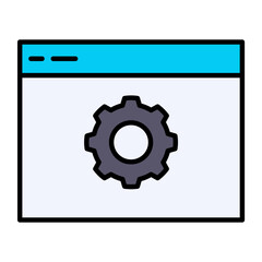 Web Browser Settings Icon: Gear Cogwheel on Website Window. Modern Filled Vector for Configuration, Optimization & Development Concepts. Editable