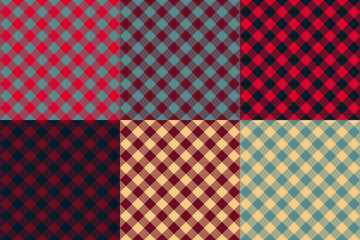 Classic Diagonal Gingham Vichy Check Pattern Set in Bold Retro Color Variations