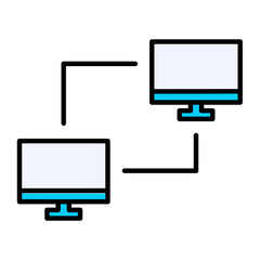 Computer Network Connection Icon Vector: Data Exchange, Peer-to-Peer, Global Communication, IT Infrastructure. Editable Line Art Symbol for Technology and Business