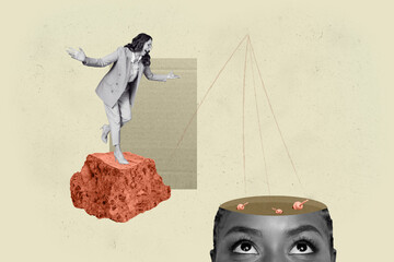 Composite trendy magazine photo collage of headless girl cut head control brainwash ribbon woman...