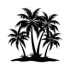 Tropical summer beach vacation with a silhouette of a palm tree against the sun