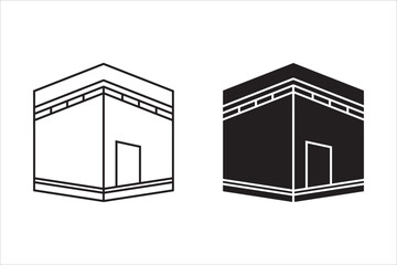 Kaaba icon. Arabic Islamic Mecca or Kaaba, holy place for worship, Allah vector sign. Saudi Arabia stone building or Mecca landmark symbol. Arabic Mecca hajj sign. Kaaba mosque icon for hajj. on white