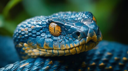Obraz premium Close-up of a Blue Viper's Head with Golden Accents