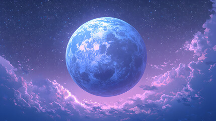 Obraz premium Ethereal planet amidst celestial clouds and stars