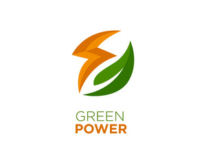 green leaf power energy sustainable renewable logo icon symbol design template illustration inspiration