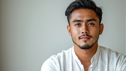Obraz premium Cinematic Studio Portrait of a Filipino Man with a Confident Expression and Casual Attire