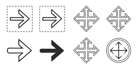 Outlined Directional and Expand/Collapse Arrow Icons – Interface Navigation and Zoom Control Symbols