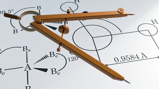 A 3d rendering of VSEPR theory as a drafting tool for molecules to predict the exact 3D shapes and the angles between the bonds. 