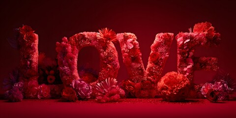 Large LOVE letter poster decorated with a love and flower theme.