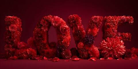Large LOVE letter poster decorated with a love and flower theme.