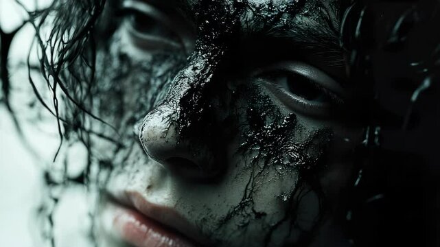 A woman with black paint on her face