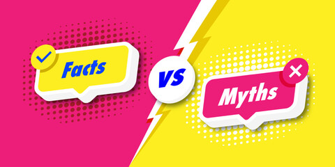 Facts vs myths card 3d style on bright background. Fact checking or easy compare evidence. Concept illustration Vector 10 eps