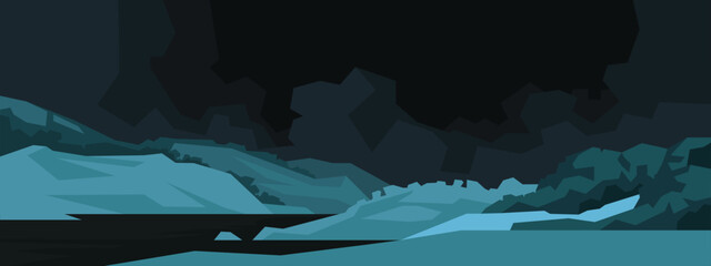 Abstract arctic landscape with ice mountains and glaciers for web design. Vector illustration in flat design style with gradients and geometric shapes for modern digital backgrounds