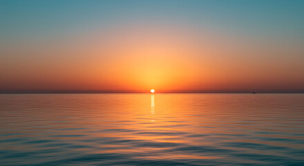 Serene Ocean Sunset Calm Water Vibrant Orange Sky Golden Hour
