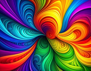 Vibrant, swirling abstract art with layered, colorful ribbons creating a hypnotic vortex effect