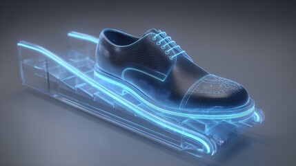 Futuristic holographic shoe design showcasing modern footwear innovation.