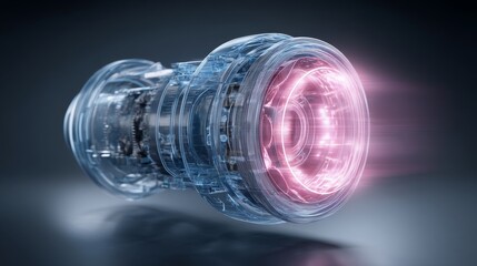 Futuristic propulsion device with vibrant energy beams, symbolizing advanced technology.