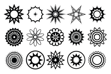 Abstract Geometric Shapes Icon Set – Black Solid Symmetrical and Star-Like Design Elements for Modern Branding