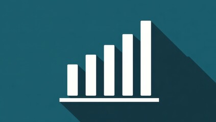 White bar graph icon with long shadow on teal background