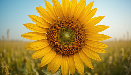 Obraz premium yellow sunflower facing the sunlight in an open field.