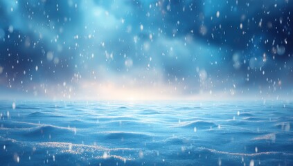 Winter landscape, soft blue tones, snow, clouds