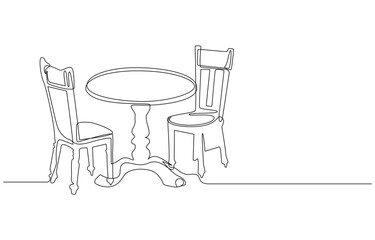 Minimalist Living Space Chair, Table, and Lamp in Line Art, Minimalist Table and Chair Line Drawing for a Cafe or Restaurant, Minimalist Line Drawing of a Table and Chairs,Cafe Table and Chairs 