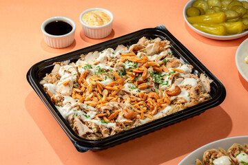 Shawarma Fatteh Bowl – Toasted Bread with Chicken and Tahini Sauce – Syrian Dish