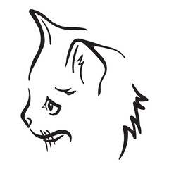 Kitten silhouette. Simple black and white vector illustration for sticker, print, icon, pictogram, emblem. Hand drawn image isolated on white background